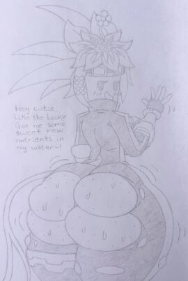 1girls ass ass_expansion ass_focus bedroom_eyes big_ass big_butt blaster_master blaster_master_zero blaster_master_zero_2 blaster_master_zero_3 blush breasts butt_expansion english_text expansion female flower flower_in_hair freckles freckles_on_ass gloves inti_creates kanna_(blaster_master) latex leaves mob_face monochrome mostly_clothed motion_lines plant plant_girl potted_plant ripped_clothing skin_tight skin_tight_suit smug smug_face sr64 sweat sweating tail text traditional_media_(artwork)