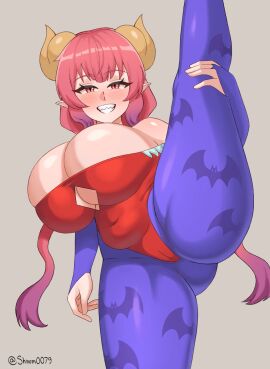 1girls alternate_version_available armwear ass_visible_through_thighs big_breasts blush breasts capcom cleavage cosplay darkstalkers female female_only hair horns huge_breasts ilulu_(dragon_maid) leg_grab leg_lift leg_up leggings leotard light-skinned_female light_skin lilith_aensland_(cosplay) miss_kobayashi's_dragon_maid one_leg_raised one_leg_up pointy_ears raised_leg red_eyes red_hair red_leotard shinom_(shinom0079) shortstack smile solo