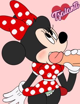 anthro blackmercurius_(artist) disney fellatio female furry licking male minnie_mouse nipples partially_clothed penis standing tzalanti_(artist)