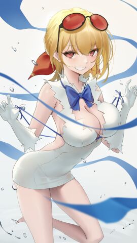 1girls absurd_res absurdres arm_gloves armpits bare_armpits bare_calves bare_knees bare_legs bare_shoulders bare_soles bare_thighs barefoot blonde-haired_female blonde_eyebrows blonde_female blonde_hair blue_bowtie blue_ribbon bowtie breasts cleavage deity dot_nose dress dungeon_ni_deai_wo_motomeru_no_wa_machigatteiru_darou_ka elbows european_mythology eyebrows_visible_through_hair feet female female_focus female_only fingers gloves goddess greek_mythology hair_between_eyes hair_ribbon half_naked hestia_(danmachi) high_resolution highres hololive hololive_indonesia hololive_indonesia_holoh3ro hourglass_figure kaela_kovalskia knees large_breasts legs light-skinned_female light_skin lips long_hair looking_at_viewer mythology naked naked_female nude nude_female parted_lips public_domain red-eyed_female red_eyes red_hair_ribbon red_ribbon ribbon shoulders sideboob simple_background slender_body slender_waist slim_female slim_waist smile smiling_at_viewer soles solo somebody_(leiking00) standing sunglasses sunglasses_on_forehead sunglasses_on_head thick_thighs thighs thin_waist toes upper_body virtual_youtuber white_arm_gloves white_background white_dress white_gloves wide_hips