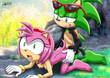 1boy 1girls amy_rose breasts clothing doggy_style dubious_consent female furry glasses large_breasts male male_villain mobius_unleashed palcomix scourge_the_hedgehog sega shocked shocked_expression sonic_(series)