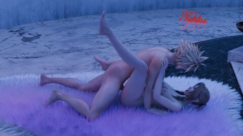 1boy1girl aerith_gainsborough blonde_hair braided_hair brown_hair cloud_strife couple female final_fantasy final_fantasy_vii final_fantasy_vii_rebirth final_fantasy_vii_remake green_eyes heterosexual hourglass_figure light-skinned_female light-skinned_male lovers male male/female male_penetrating_female missionary_position muscular_male sex spiky_hair square_enix straight vaginal_penetration