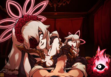 1boy 1girls balls bat_girl black_dress black_lips bouquet breasts bridal_veil bride chandelier character_doll choker cleavage commission commissioner_upload cum cum_on_body cum_overflow curtains doll dress embla_(fire_emblem) eyepatch female fingernails fire_emblem fire_emblem_heroes flower flower_eyepatch halo handjob handjob_w/sex_toy head_on_hand head_wreath highres holding holding_doll holding_stuffed_toy lace-trimmed_eyepatch leotard light-skinned_female light-skinned_male light_skin looking_at_another luckymentha male male_pov metal_gloves nail_polish open_mouth penis pov red_eye rose sex_toy sharp_fingernails strapless strapless_leotard stuffed_toy surprised testicles unkempt veil wedding_dress wide-eyed