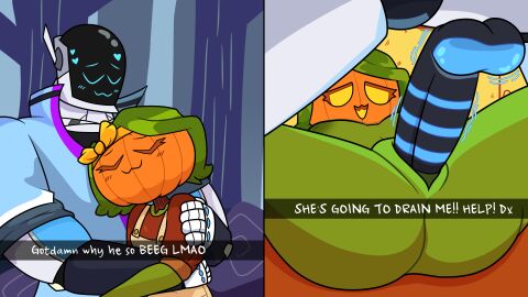 :3 anthro_only ass background backsack balls ballsack bed bedroom bedroom_sex big_ass black_penis blue_stripes bow breasts caption clothed clothes cock cuddling english english_text female forest glowing glowing_genitalia glowing_penis green_hair green_skin happy hugging instant_loss_2koma jack-o'-lantern jacqueline_(monster_prom) just_the_tip legs_apart male mating_press medium_breasts monster monster_camp monster_girl monster_prom monster_roadtrip motion_lines nate_(time_jester) oc original_character outside penis penis_in_pussy pumpkin pumpkin_head pussy robot robot_boy screen_face short_hair spread_legs stripes text throbbing_penis time_jester_(artist) transparent_balls yellow_eyes