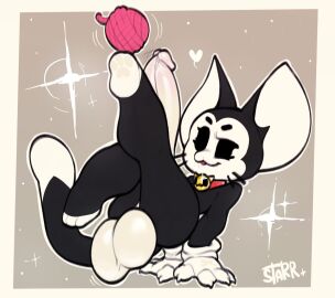 balls black_fur brawl_stars cock huge_balls huge_cock kit_(brawl_stars) male male_only penis starreuges supercell yarn_ball