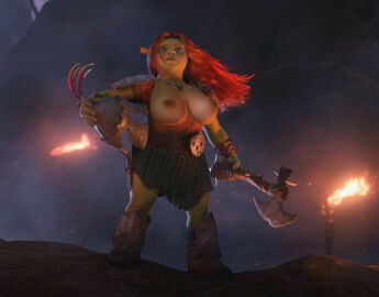 3d accurate_art_style axe battle_armor bbw breasts breasts_out chubby_female chunky dreamworks dreamworks_animation female giant_breasts hair_flowing_over helmet holding_weapon long_hair massive_breasts necklace ogre ogre_girl ogress_fiona paramount_pictures princess_fiona princess_fiona_(ogre) rastifan red_hair shrek_(series) shrek_forever_after skirt stoic_look thick_thighs