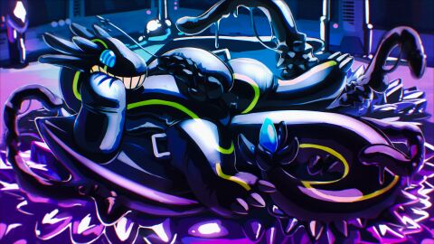 16:9 2022 absurd_res anthro black_penis bodily_fluids corruption cum cumshot digital_media_(artwork) dragon drone ejaculation genital_fluids genitals glistening hi_res hypnosis latex male mind_control mythological_creature mythological_scalie mythology paiku painted-on_face painted-on_mouth penis permagrin ringed_eyes scalie sexotheque tail widescreen