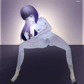 bored disinterested ennui_(inside_out) female female_only fully_naked hairy_pussy inside_out inside_out_2 on_the_phone purple_hair purple_skin pussy self-harm_scars self_harm_scars