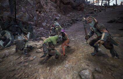 3d bdo beaten beaten_up bimbo black_desert_online body_writing breasts cow_tits cumdumpster dark-skinned_female dark_elf dark_skin day degradation elf elf_female elves female huge_breasts humiliation lizardman male onahole orc orc_male outdoors rhutum saunil screenshot tattoo tattoos