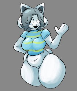 anthro anthrofied feline female fur grey_background p0verteils solo_anthro temmie temmie_(undertale) twitter_username undertale undertale_(series) voluptuous_female