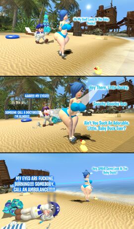 3d ass beach bending_over big_ass big_breasts blind breasts burning comic cute dialogue duck female garry's_mod gmod kaibernation light shiny_ass shiny_butt small_duck smg4 smg4_(character) sun tari_(smg4) text
