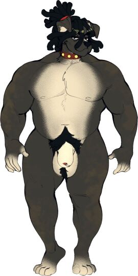 animal_genitalia anthro balls balls_tuft black_hair canid canine canis collar collar_only domestic_dog dreadlocks dutch_lee_(dilfdawg_) floppy_ears furgonomics furry-specific_piercing genital_piercing genitals hair hi_res male mammal nocturne_(artist) nocturne_nsfw nude original original_character penis piercing pit_bull sheath sheath_piercing slightly_chubby slightly_chubby_male solo tuft