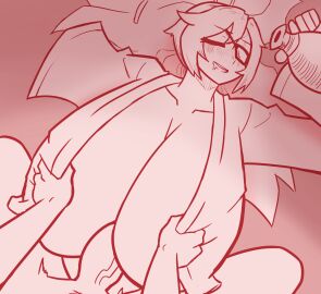 1boy 1girls alcohol alternate_breast_size animated baiken blush breasts cum cum_between_breasts cum_on_breasts drunk engulfing_paizuri excessive_cum female gigantic_breasts guilty_gear male masturbation paizuri sleep_molestation sleeping vkid