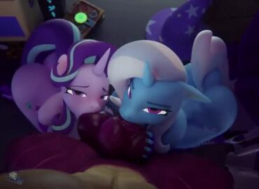 3d anthro anthro_on_anthro balls collaborative_fellatio cooperative_fellatio dragon dragon_penis eye_contact fellatio friendship_is_magic hooves-art huge_cock knot male my_little_pony my_little_pony_friendship_is_magic penis pov pov_eye_contact sound spike_(mlp) starlight_glimmer sucking sucking_balls sucking_penis sucking_testicles sucking_tip tagme testicles trixie_(mlp) trixie_lulamoon video