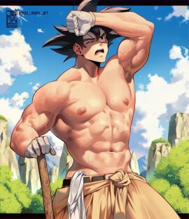 1boy dragon_ball dragon_ball_super dragon_ball_z farm_boi farmer gay goku jezz_mons_nsfw male male_only muscles muscular muscular_male son_goku sweat sweaty