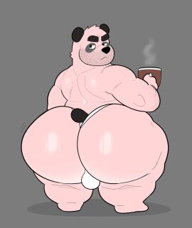 1boy 2024 anthro ass bara bear big_ass big_butt body_hair bubble_ass bubble_butt bulge chibi coffee coffee_cup coffee_mug cute facial_hair fatfur five_o'clock_shadow furry gay huge_ass huge_butt humanoid kemono male male_only massive_ass massive_butt milkblend overweight overweight_anthro overweight_male panda pink_body pink_fur pom_(milkblend) tail thick thick_ass thick_legs thick_thighs ursine ursine_humanoid yaoi