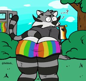 anthro bear_flag bear_pride_colors clothing cloud confusion felid kneeling lgbt_pride male mammal outside pantherine plant pride_colors rainbow_pride_colors sebboh shrub solo tiger tree underwear