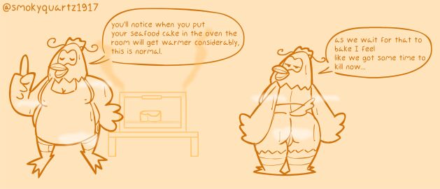 anthro apron apron_only artist_name ass avian bird cheap_cheap_the_cooking_chicken chicken clothing digital_drawing_(artwork) digital_media_(artwork) english_text female galliform gallus_(genus) genitals hi_res looking_at_viewer musk musk_clouds nude parappa_the_rapper phasianid pussy simple_background smile smokyquartz1917 solo sony_corporation sony_interactive_entertainment tail text