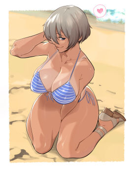 1girls beach big_breasts bikini kukumomo looking_at_viewer tan tanline uzaki-chan_wa_asobitai! uzaki_hana
