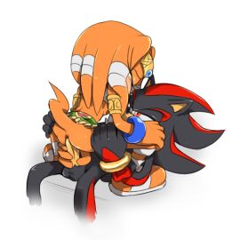 1boy 1girls 2d anal anal_sex anthro ass black_fur closed_eyes cylent_nite dark_nipples female furry guided_penetration male mobian mobian_(species) mobian_echidna orange_fur penetration penis red_eyes sega sex shadow_the_hedgehog skirt_up sonic_(series) sonic_adventure sonic_the_hedgehog_(series) tikal_the_echidna