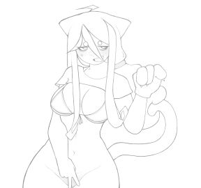 bikini bikini_top bottomless cat_ears cat_girl cat_tail catgirl character female kemonomimi looking_at_viewer mixswayk nekomimi oc original paw_gloves