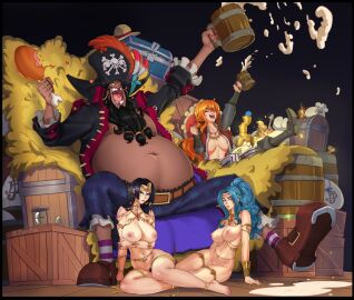 1boy 3girls big_breasts black-haired_female black-haired_male black_hair blackbeard blue-haired_female blue_hair boa_hancock breasts enemy_conversion female femsub flarefox harem harem_girl harem_outfit male marshall_d_teach multiple_females multiple_girls multiple_subs nami nami_(one_piece) nefertari_vivi nude one_piece orange-haired_female orange_hair slave