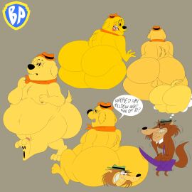 2boys anthro ass balls big_ass big_butt blastprocessing16 bristle_hound bubble_ass bubble_butt butt_crush canid canine canis cartoony erection hanna-barbera hat hi_res it's_the_wolf male mammal mildew_wolf naked overalls penis scarf sheepdog teeth text text_bubble thinking_cloud unaware_buttcrush wolf yellow_fur