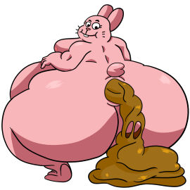 absurd_res anthro anus ass belly big_belly big_butt cartoon_network crouching darkheidden feces feces_pile fur hare hi_res huge_belly huge_butt hyper_feces hyper_scat lagomorph leporid looking_back male mammal moobs morbidly_obese morbidly_obese_male nude obese obese_male overweight overweight_male pink_body pink_fur pooping_on_floor rabbit richard_watterson scat scatplay simple_background smile solo the_amazing_world_of_gumball thick_thighs white_background