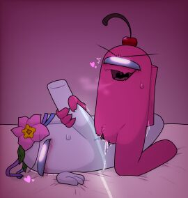 2girls ammonia among_us among_us_pink among_us_white blush blush_lines blushing cherry crewmate_(among_us) duo female female/female female_only flower_on_head genital_fluids heart_symbol hearts_around_head holding_legs impostor_(among_us) motion_lines pussy scissoring simple_background sweatdrop vagina