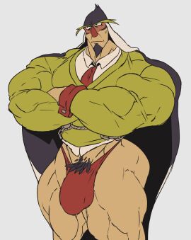 asio_(owlboy) balls bara big_muscles bulge crossed_arms flaccid male male_only muscles muscular owlboy pantsless penis remert solo solo_male thong yaoi