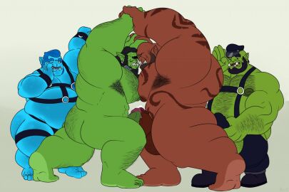 2020 arm_hair armpit_hair ass balls beard big_muscles big_penis black_hair blizzard_entertainment bodily_fluids body_hair bromok butt_hair chest_hair clothed clothing dark-skinned_male dark_skin ear_piercing ear_ring eyebrow_piercing eyebrow_ring facial_hair facial_piercing garrosh_hellscream gay genital_fluids genitals group hair harness hat headgear headwear huge_muscles humanoid hyper hyper_muscles majinorc male male/male muscles muscular muscular_humanoid muscular_male nose_piercing nose_ring nude orc orc_male overweight overweight_humanoid overweight_male pecs penis piercing precum ring_piercing simple_background thrall_(warcraft) tusk_ring tusks warcraft wrestling