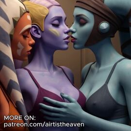 aayla_secura ahsoka_tano ai_generated airtist alien alien_girl animated blue_body bra clone_wars group kissing lesbian_kiss orange_body pantoran patreon riyo_chuchi star_wars star_wars:_ahsoka star_wars:_the_clone_wars tagme threesome togruta twi'lek twilek underwear video yuri