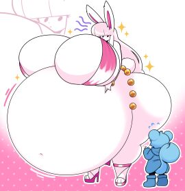 1boy 1girls almost_naked anthro ass bbw belly belly_button big_ass big_breasts breasts bunny bunny_tail chubby dewbber fat female female_focus furry furry_only half_naked high_heels huge_ass huge_breasts hyper hyper_belly hyper_breasts jewelry large_ass large_breasts larger_female long_hair male mouse one-piece_swimsuit rabbit sling_bikini smaller_male ssbbw thick_thighs white_fur white_hair wide_hips