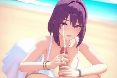 1boy 1boy1girl 1girls ai_generated bracelet breasts cum day dress ejaculation erection female handjob jewelry lips looking_at_viewer male ocean outdoors parted_lips penis pov projectile_cum solo_focus straight tagme veins video water