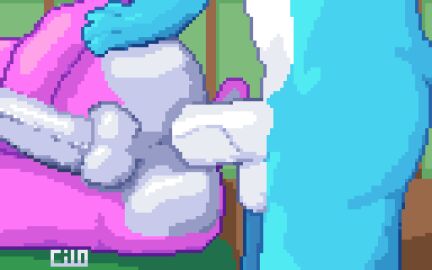 anal anal_sex anthro anthro_on_anthro anthro_penetrated anthro_penetrating anthro_penetrating_anthro anus ass balls bed blue_body brown_floor cilokyne cyan_yoshi digital_media_(artwork) duo from_behind_position furniture genitals green_wall hand_on_ass hand_on_butt hi_res humanoid_genitalia humanoid_penis inside interspecies lying male male/male male_penetrated male_penetrating male_penetrating_male mario_(series) nintendo nude nude_anthro on_bed on_side penetration penile penile_penetration penis penis_in_ass pink_body pink_yoshi pixel_(artwork) pixel_art pixelated red_anus sex small_tail standing tail text white_balls white_butt white_penis yoshi