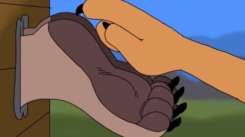 animated anthro bondage bound canid canine canis cowboyrut curling_toes domestic_dog duo feet foot_fetish foot_focus male male/male mammal mature_anthro mature_male stuck tickle_fetish tickle_torture tickling tickling_feet weston_(cowboyrut) wolf