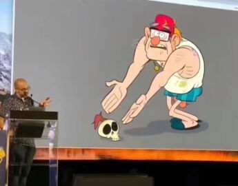 balls ballsack chubby fat fat_male glasses gravity_falls grunkle_stan hair hat light-skinned_male light_skin male male_focus male_only mystery_sack necklace official_art old_male skull slippers stanley_pines tagme white_skin