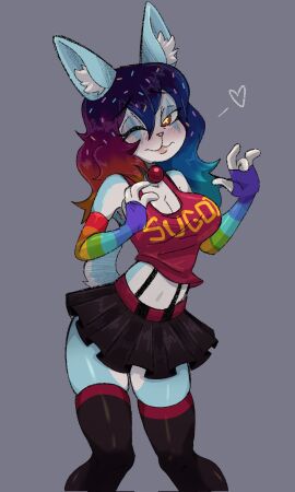 animal_ears animal_tail ass big_ass big_breasts big_butt big_thighs big_titties blue_fur blue_skin breasts clothing cupcake_(yoako) curvaceous curvaceous_female curvaceous_figure curvy curvy_figure curvy_hips female female_focus female_only furry furry_female furry_only long_hair multicolored_hair thigh_highs zzzilart