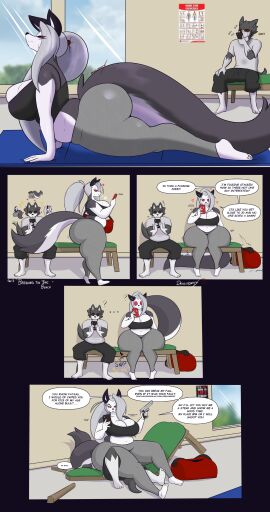1boy 1girls 2024 anthro ass barefoot big_ass big_breasts big_butt black_bottomwear black_bra black_clothing black_pants black_sports_bra black_underwear blush bodily_fluids bottomwear bra breasts bubble_ass bubble_butt canid canid_demon canine canis cellphone clothing demon dew_(dewwydarts) dewwy_(dewwydartz) dewwydarts dewwydartz duo electronics english_text facesitting feet female fur furry grey_body grey_bottomwear grey_clothing grey_fur grey_hair grey_pants hair hellhound helluva_boss hi_res holding_cellphone holding_object holding_phone holding_smartphone huge_ass huge_breasts loona_(helluva_boss) male mammal multicolored_body multicolored_fur mythological_canine mythological_creature mythology pants phone red_sclera sideboob simple_eyes sitting slightly_chubby slightly_chubby_anthro slightly_chubby_female smartphone sports_bra sweat tagme taking_picture text thick_thighs two-tone_body two-tone_fur underwear white_body white_eyes white_fur wide_hips wolf yoga yoga_mat yoga_pants
