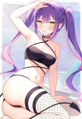 1girls absurd_res absurdres arm_above_head arm_support arm_up armpits ass bare_armpits bare_arms bare_ass bare_back bare_belly bare_butt bare_chest bare_hands bare_hips bare_midriff bare_navel bare_shoulders bare_skin bare_thighs bare_torso beach belly belly_button bikini bikini_bottom bikini_top black_bikini black_bikini_bottom black_bikini_top black_choker black_legwear black_leotard black_stockings black_string_bikini black_swimsuit black_swimwear black_tail black_thighhighs blurred_background blurry_background blush blushing_at_viewer blushing_female breasts choker cleavage coast collarbone demon dot_nose elbows embarrassed embarrassed_female eyebrows_visible_through_hair female female_focus female_only fingernails fingers fishnet_legwear fishnet_leotard fishnet_stockings fishnet_thighhighs green-eyed_female green_eyes groin hairpin half_naked hand_above_head hand_up haru_(re_ilust) high_resolution highres holoforce hololive hololive_japan hourglass_figure knees legs legs_together legwear leotard light-skinned_female light_skin long_hair looking_at_viewer medium_breasts nail nail_polish navel ocean open_mouth outdoors outside pink_fingernails pink_nail pink_nail_polish purple-haired_female purple_eyebrows purple_hair pussy sand sea seaside shoulders simple_background sitting slender_body slender_waist slim_female slim_waist solo stockings string_bikini succubus swimsuit swimwear tail thick_ass thick_thighs thighhighs thighs thin_waist tokoyami_towa twintails twintails_(hairstyle) upper_body virtual_youtuber white_background wide_hips yellow_fingernails yellow_nail yellow_nail_polish