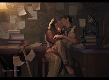 arcane arcane_jayce arcane_viktor artist_request chair chair_sex jayce_talis kissing league_of_legends male male_only penetration_from_behind penetration_through_clothes sitting_on_lap tagme viktor_(league_of_legends) yaoi