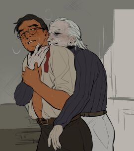 2boys behind_another boyfriends breath carmen_sandiego_(2019) carmen_sandiego_(franchise) disheveled duo duo_focus from_behind gay gunnar_maelstrom hand_on_crotch hand_on_neck heavy_breathing humping male male/male male_only nigel_braithwaite old_male old_men older_male partners roundabout_(carmen_sandiego) shirt_open sweating yaoi