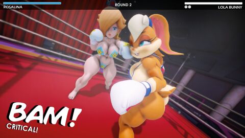 2girls 3d 3d_(artwork) anthro ass big_ass big_breasts big_butt bikini boxing boxing_gloves boxing_ring breasts catfight critical_hit crossover duo eastern_and_western_character female female_focus female_only fight fighting fighting_ring furry gameplay_mechanics gloves health_bar huge_ass huge_breasts human ice_blue_boxing_gloves ice_blue_gloves kabalmystic_(style) large_ass large_breasts lola_bunny looney_tunes mario_(series) nintendo princess_rosalina ryona thick thick_ass thick_thighs thighs ultimabox warner_brothers white_boxing_gloves white_gloves wide_hips