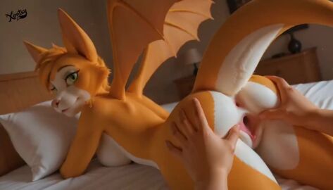 ai_generated animated anthro bed breasts female fidget_(elysian_tail) hugging_pillow looking_at_viewer looking_pleasured lying lying_on_bed pillow pov_hands pussy spread_pussy spread_vulva tagme video vulva