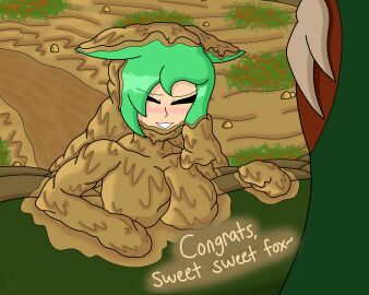 breasts covered_in_mud female female_only fimbulwinterfrost mint_hellebore_(fimbulwinterfrost) mud oc original original_character outdoors outside quicksand swamptoberfest