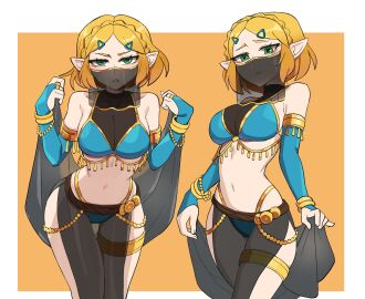 1girls belly_dancer belly_dancer_outfit blonde_hair breasts dancer dancer_outfit female female_focus female_only harem_girl harem_outfit hyyun hyyun_ho large_breasts light-skinned_female light_skin looking_at_viewer princess_zelda solo the_legend_of_zelda thighs wide_hips zelda_(tears_of_the_kingdom)