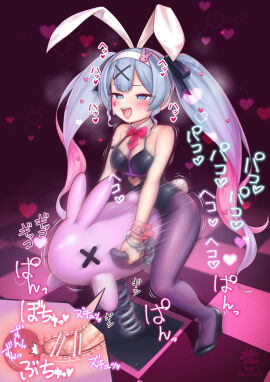 1futa animal_ears artificial_vagina black_footwear black_leotard blue_eyes blue_hair blush breasts breeding_mount breeding_mount_use clothed clothing cross_section daisy_mitsumata dialogue erection fake_animal_ears fake_tail female full_body futa_masturbation futa_only futanari hair_ornament hatsune_miku heart high_heels highres human intersex japanese_text leotard light-skinned_futa light_skin long_hair masturbation medium_breasts mostly_clothed motion_blur mv_character open_mouth pantyhose penis playboy_bunny purple_pantyhose rabbit_ears rabbit_hole_(deco*27/caststation) rabbit_hole_(vocaloid) rabbit_tail shoes solo standing sweat tail text tongue tongue_out translation_request twintails vocaloid x_hair_ornament