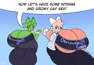 balls big_balls big_breasts big_penis breasts brown_eyes bulge clothed clothing debvye english_text erection erection_under_clothing futanari generation_3_pokemon generation_5_pokemon genitals green_body hi_res huge_balls huge_breasts intersex kespuzzuo latias legendary_pokemon male male_(lore) maractus nintendo penis pokemon pokemon_(species) povynn stretched_clothing stretchy_bulge text yellow_eyes yellow_sclera