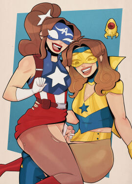 2boys alternate_universe artist_name artist_signature ass balls bangs big_ass big_butt booster_gold boots brown_hair captain_america costume crossover dc dc_comics dc_vs._marvel fair_skin femboy femboy_on_femboy freckles frottage gay gloves goggles male marvel marvel_comics mask masked melat0nin mostly_clothed oc original_character penis ponytail pouch selfcest siobhan_(starbryte) skeets skirt skirt_up small_balls small_penis starbryte superhero superhero_costume sweatdrop transgender