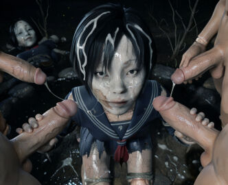 3d absurd_res ai_generated ayakakashi bukkake cracked_skin cum cum_on_face cum_on_hair cumdrip cumstring doll doll_girl doll_joints double_handjob excessive_cum from_above gangbang handjob hi_res horror looking_at_viewer multiple_boys multiple_penises on_knees school_uniform schoolgirl serafuku short_hair silent_hill silent_hill_f skirt surrounded_by_penises swamp